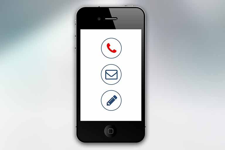 iphone with call, email, text icons