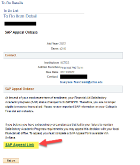 SAP Appeal Link Button